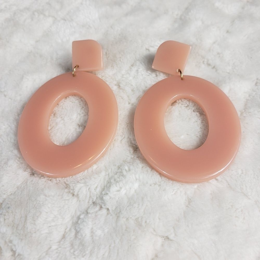 Millennial Pink Retro Oval Drop Bohemian Resin Earrings
